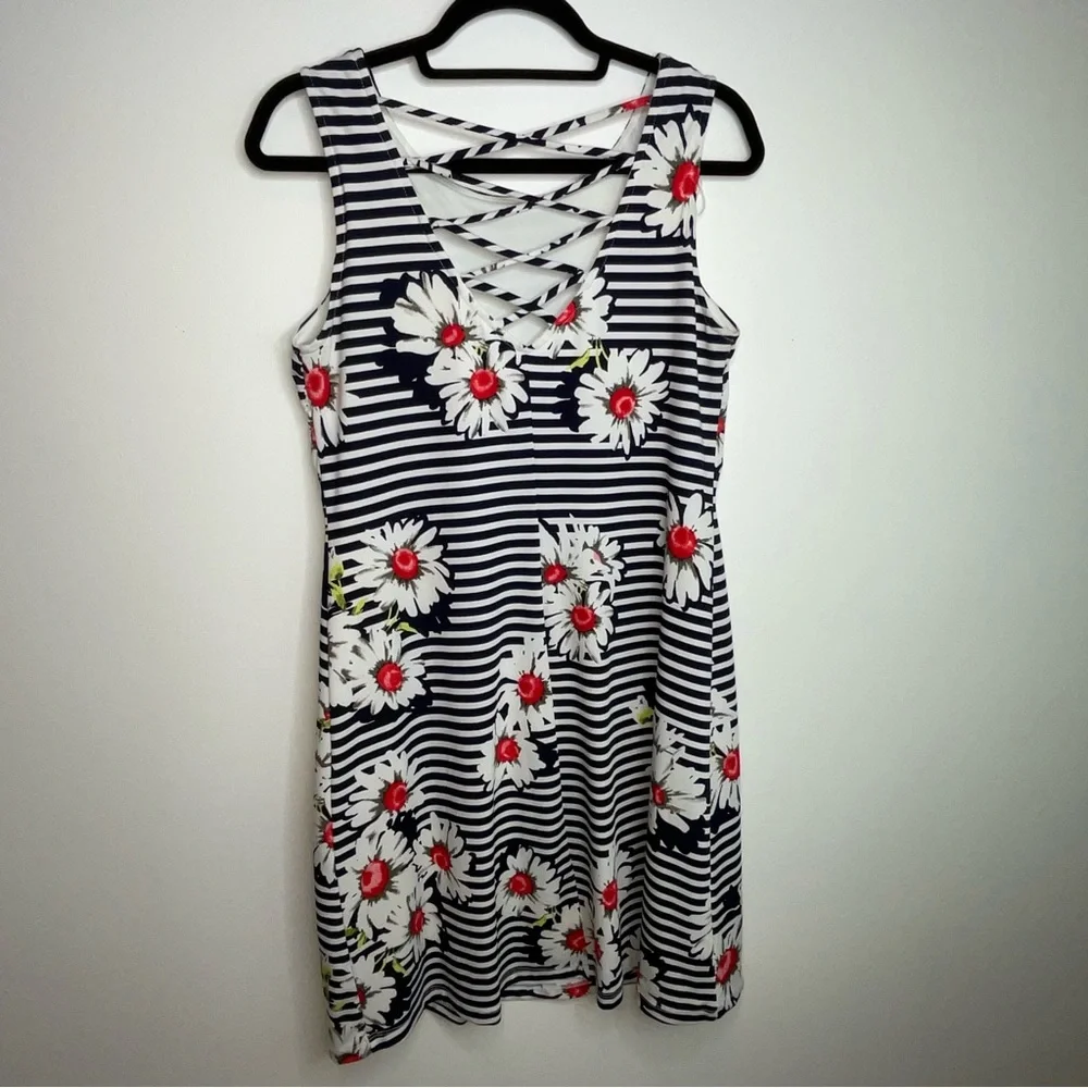 💚 Summer “RNstudio” by Ronni Nicole Slimming Floral Striped Sleeveless Dress - Picture 4 of 11